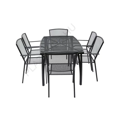 ROJAPLAST Avellino fém kerti bútor szett, 6 db székkel, fekete