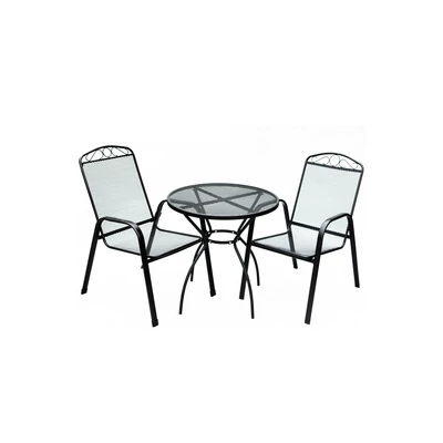 ROJAPLAST Pescara fém kerti bútor szett, 2db székkel, fekete