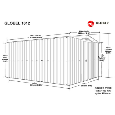 fém kerti ház GLOBEL 1012 ZÖLT + napfénytető LG2500