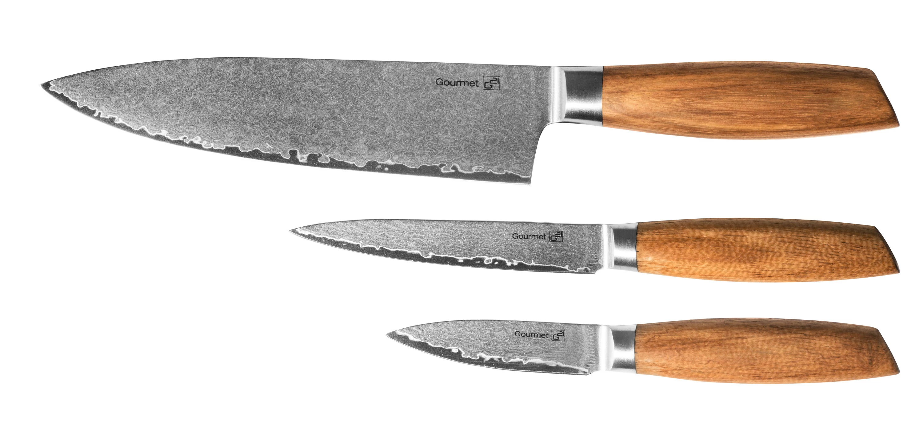 G21 Gourmet Damaszkuszi small box 3 db-os késkészlet, zebrawood markolattal (6002231)