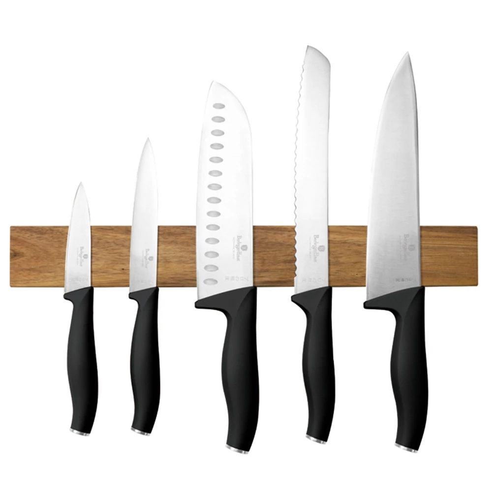 BerlingerHaus 6 részes késkészlet akácfa mágneses akasztóval Matte Black Collection  BH/2943