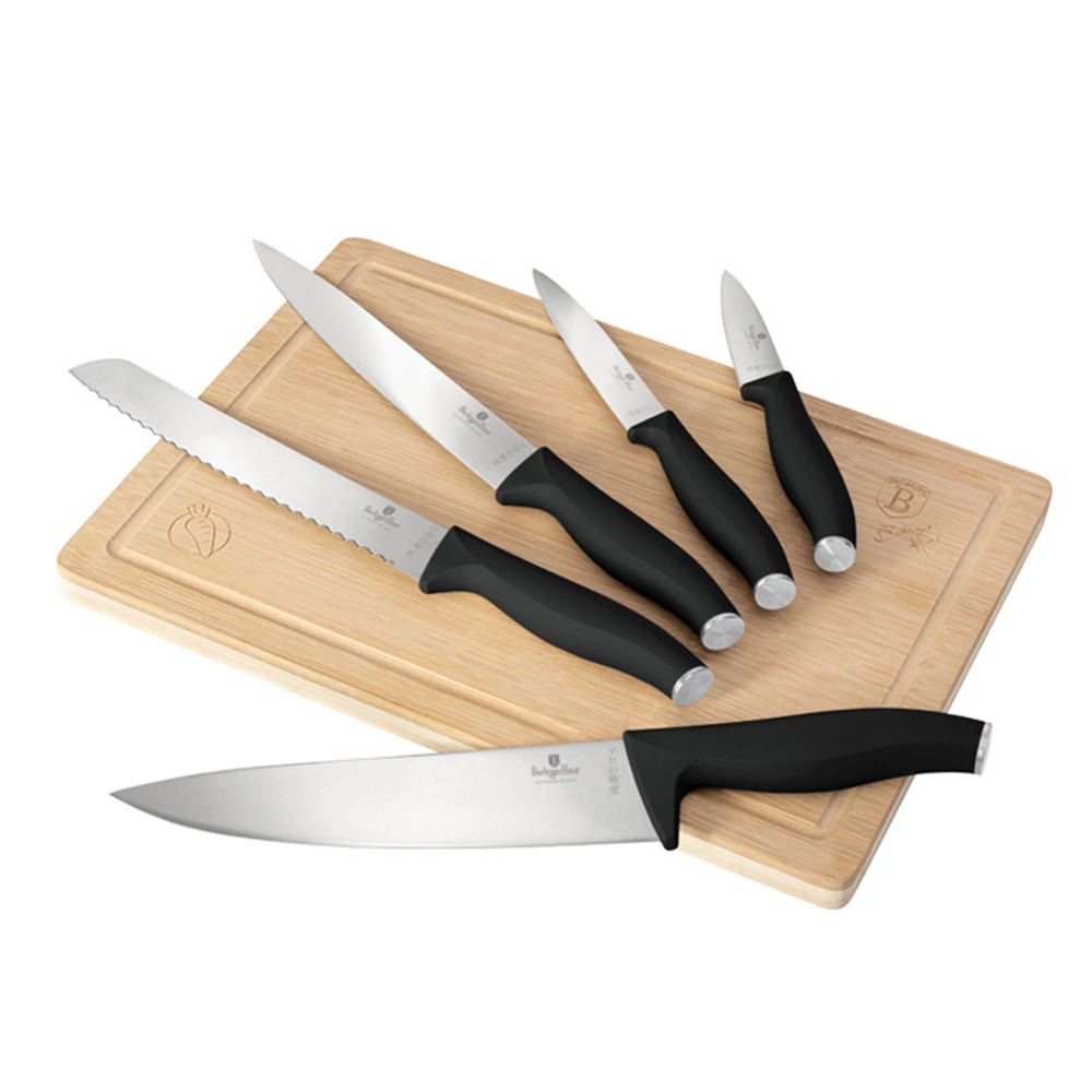 BerlingerHaus 6 részes késkészlet bambusz vágódeszkával Matte Black Collection  BH/2964