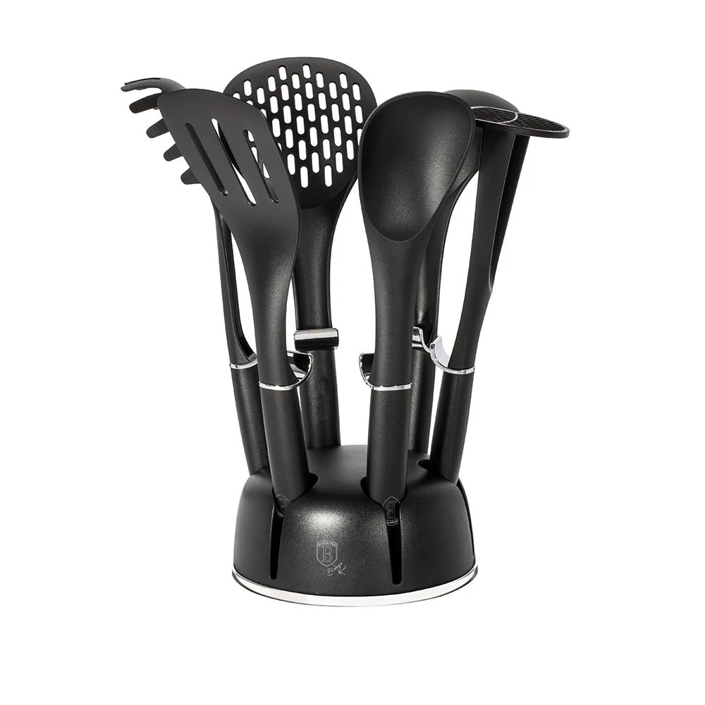 BerlingerHaus 7 részes konyhai eszközkészlet állvánnyal Matte Black Collection  BH/6218N