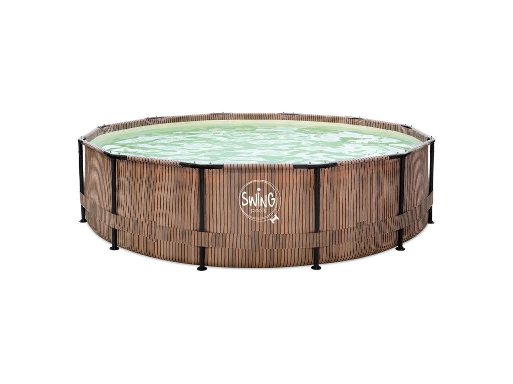 Swing Teak hatású fémvázas medence 3,05*76 cm szűrő nélkül szkimmerrel(3EXB0647)
