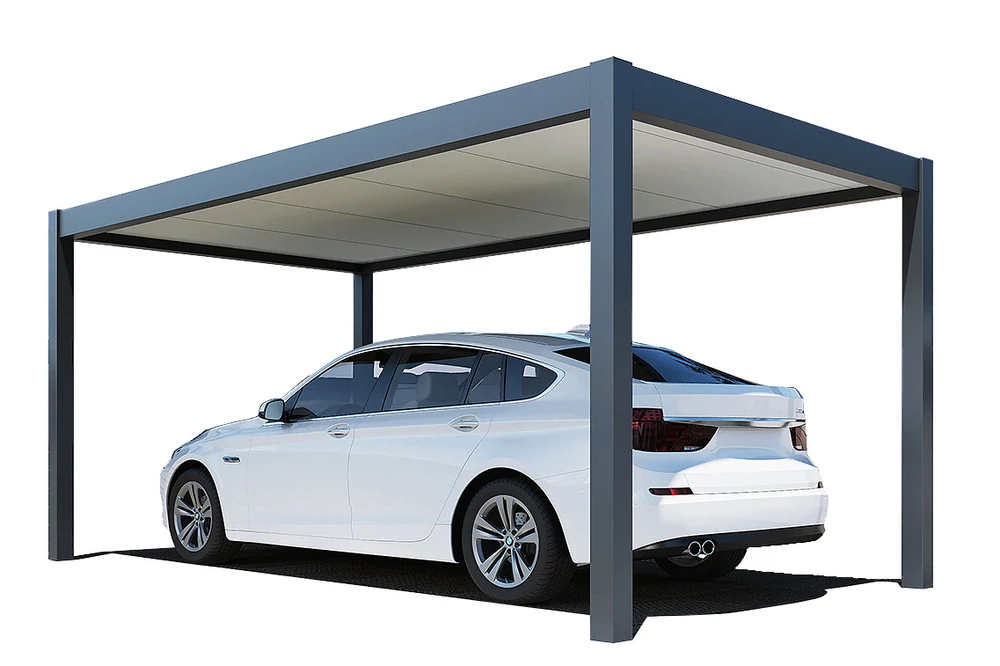Rojaplast Prestige alumínium autóbeálló, pergola, PU hab szendvicspanel tető, szabadon álló 5,3 x 3 méteres, szürke antracit (5335)