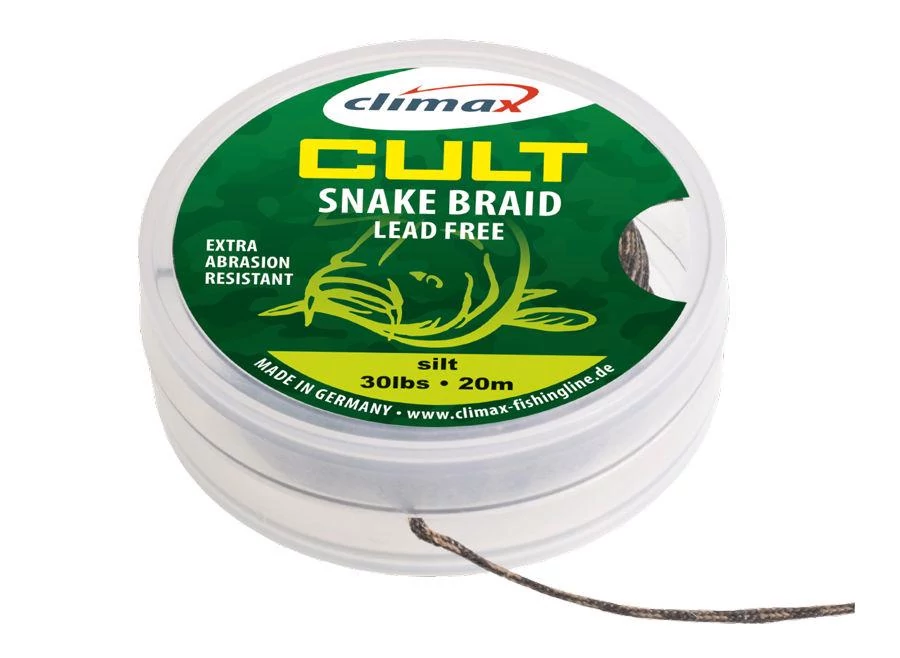 CLIMAX CULT CARP SNAKE BRAID LEAD FREE LEADER 10m 30lb Weed Green