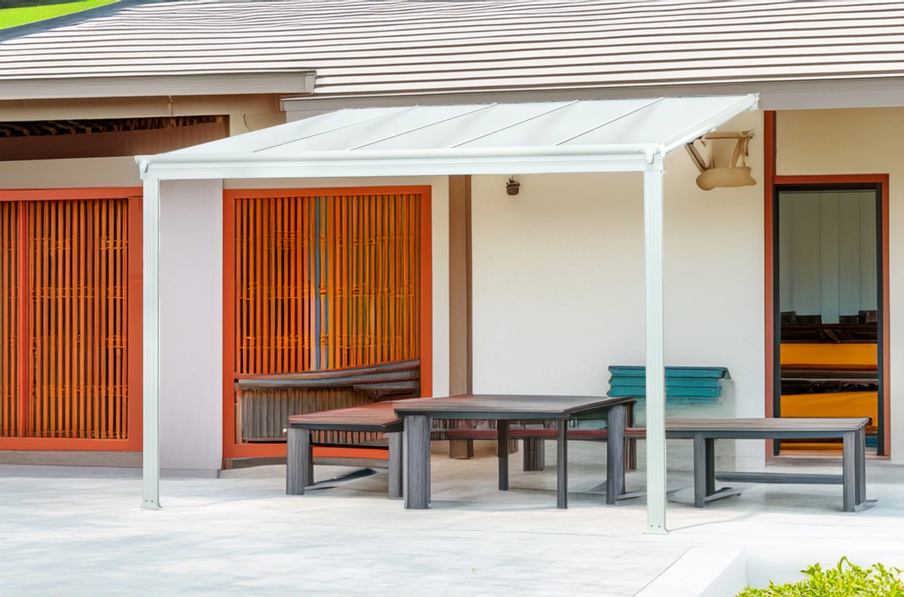 alumínium pergola LANITPLAST WALL 33 fehér + clear PC LG2085
