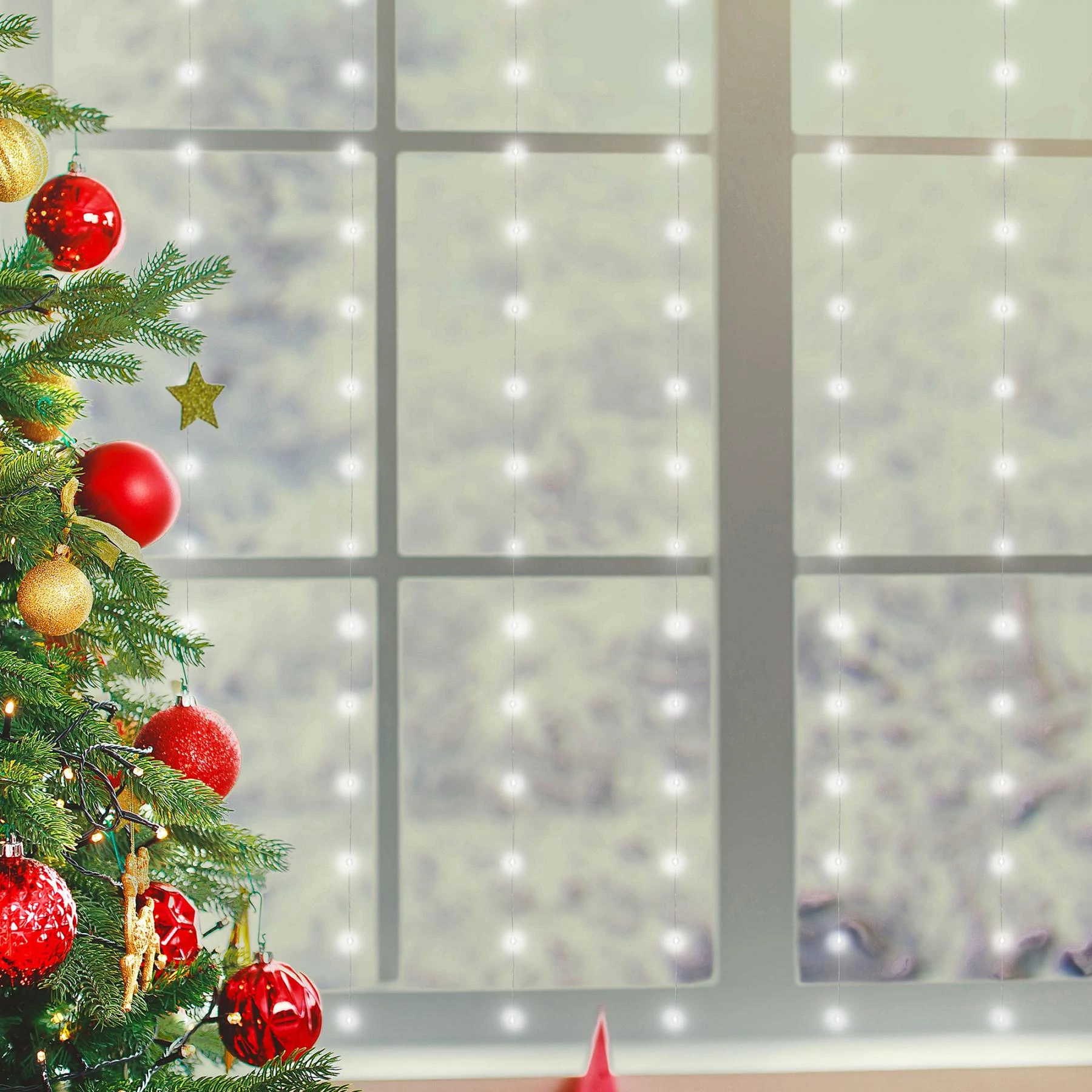 HOME Micro LED-es fényfüggöny, beltéri, 3x2m, 10 füzér / 20LED, hidegfehér, 8pr. (MLF 200/WH)[SG]