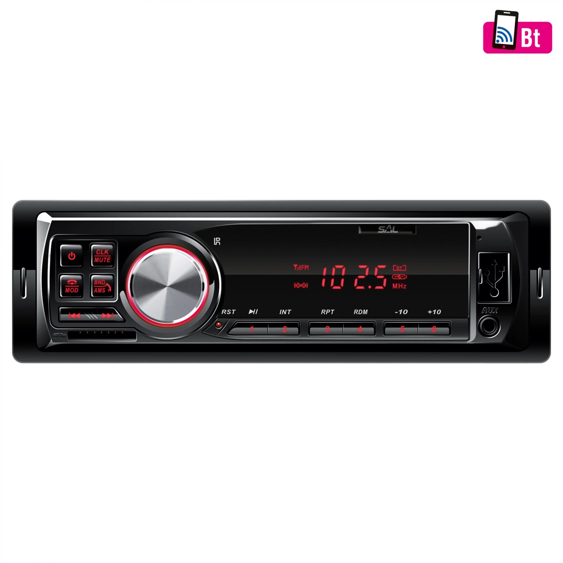 SAL Fejegység; BT-FM-USB-SD-AUX, piros LED kijelző (VBT 1100/RD)[SG]