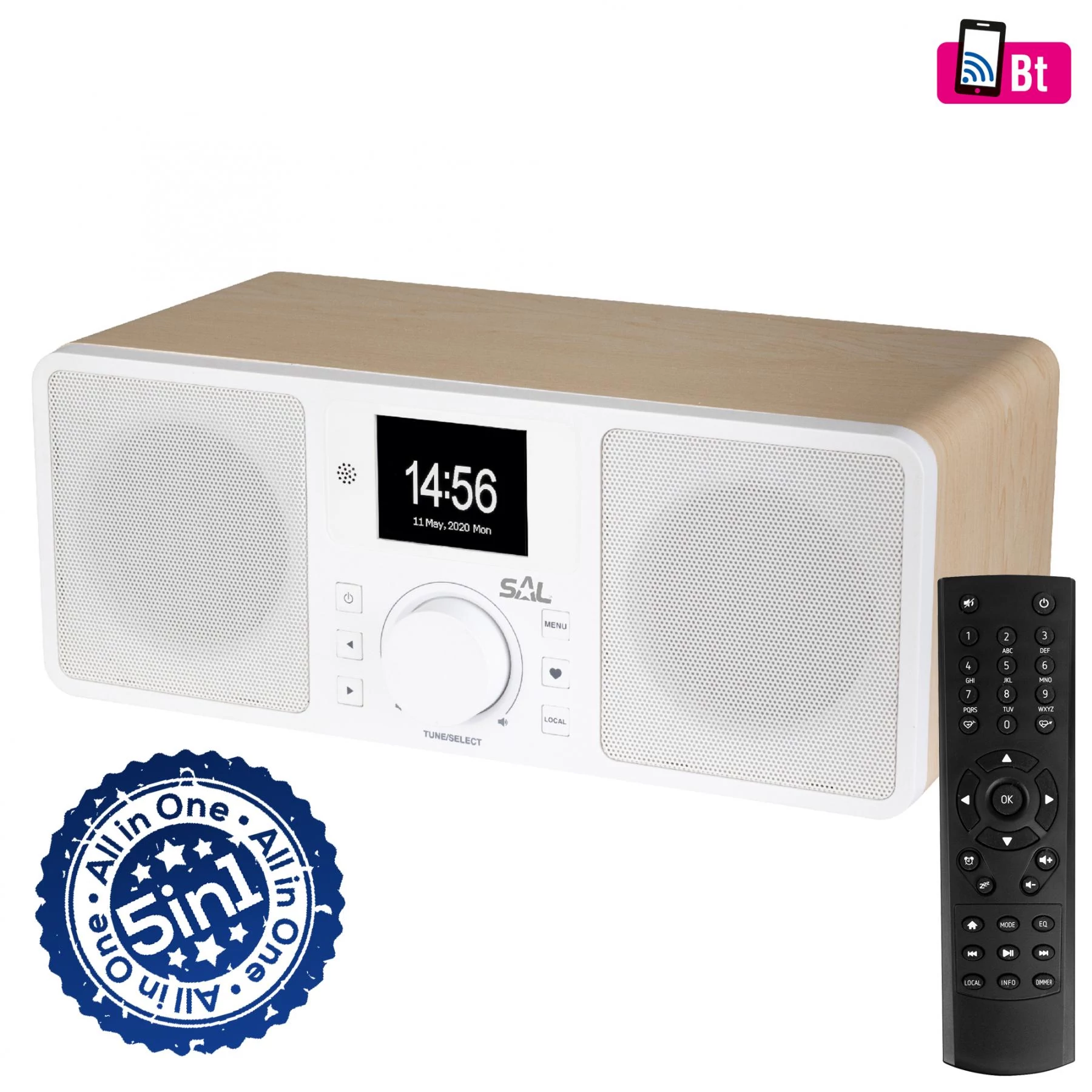 SAL Internet rádió, 5in1, fehér/fa (INR 5000/WH)[SG]