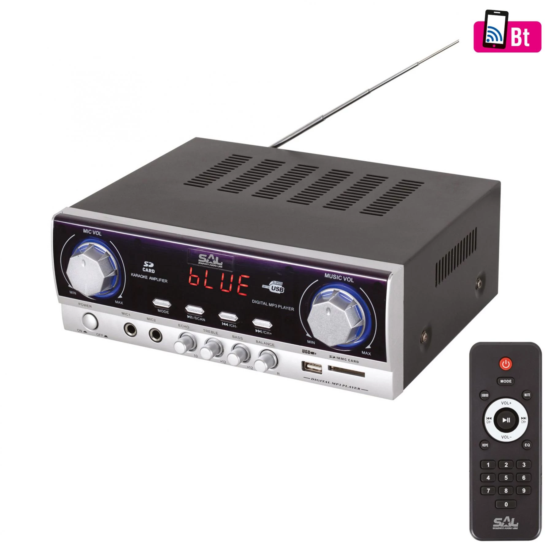 SAL Multimédia erősítő, 2x40W, BT-FM-MP3 (BTA 240)[SG]