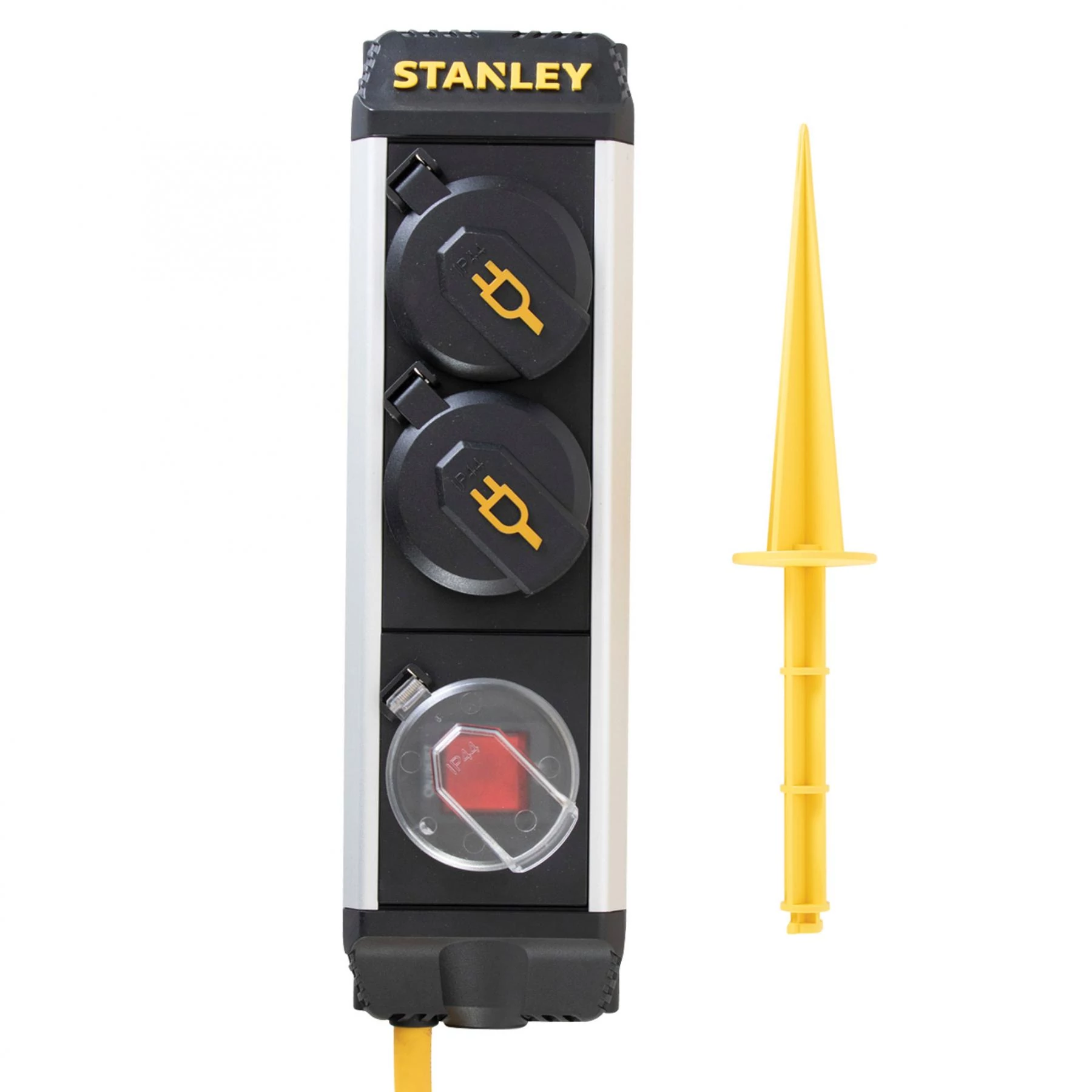STANLEY 2-es elosztó kapcsolóval, leszúrható, IP44, 5m kábel, H07RNF 3G1,5 (SXECCC0LAJE)[SG]