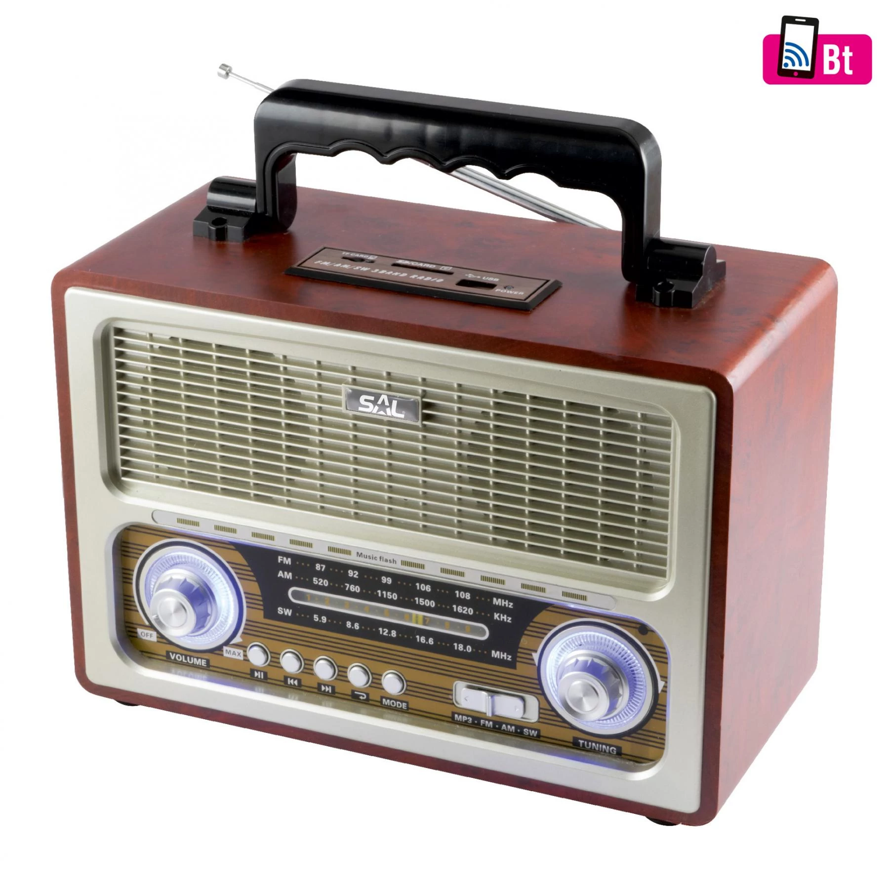 SAL Retro táskarádió, MP3-BT, 3 sávos (RRT 3B)[SG]